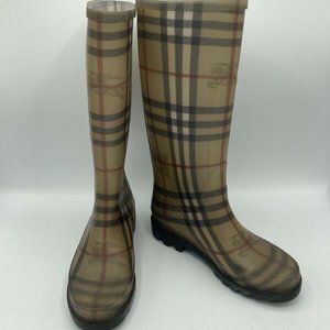 BURBERRY Haymarket Check Pattern Rubber Rain Boots